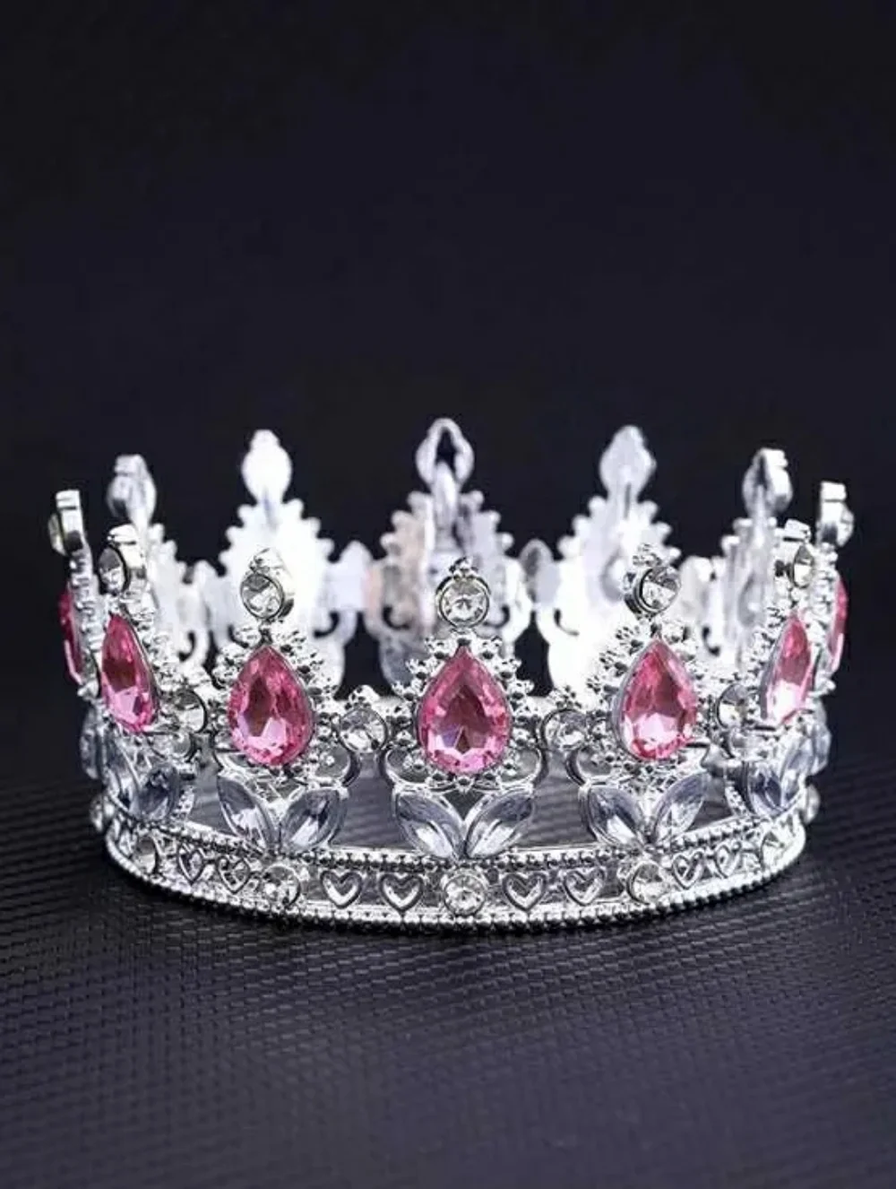 The Crown Kids Silver Tiara Crown with Pink Teardrop Gems Age 3+